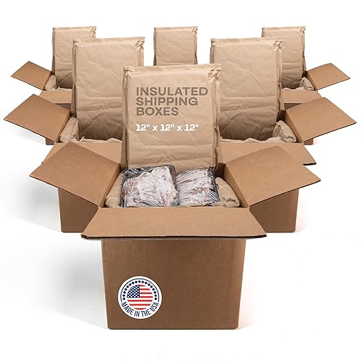 Insulated Thermal Shipping Boxes 12"x12"x12", Pack of 6 - USA-Made Cold Food Shipping Box 3.6-Gallon Capacity with Thermal Paper Liners, Absorb Condensation – Ideal for Frozen Food by IDL Packaging