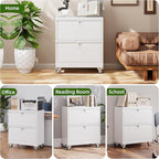 Aobabo 2 Drawer Lateral File Cabinet with Wheels, Lockable Metal Filing Cabinet for Home Office, Legal/Letter Size,White,Required Assembled,15.87" D x 28.94" W x 34" H