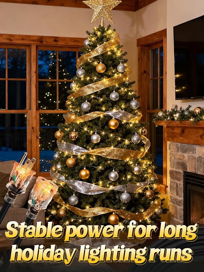 Lighted End Heavy Duty Outdoor Extension Cord Waterproof -16AWG, 3 Prong, 15A, 1875W, Flexible Black Power Extension Cord for Outsides, 50ft