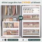 225Gal Stackable Storage Bins with Lid and Wheels, 900QT Plastic Collapsible Storage Boxes with Doors, Closet Organizer and Storage Cabinet for Home Kitchen Office Dorm Room, 5Pack White