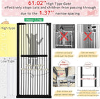 Lumizone Extra Tall Cat Gate 61.02" High Pressure Mounted Extra Wide 59.25"-63.38" (17Sizes) 1.37" Gap No Drilling Auto-Close Tall Pet Gate for Dogs (Black, 59.25"-63.38" W)
