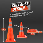 RoadHero 28 Inch 20 Pack Collapsible Traffic Safety Cones, Multi Purpose Pop-up Cones with Reflective Collar for Road Safety, Orange Cones for Driving Training, Parking Lots