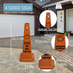 BESEA 4Pack Red Cones Caution DO NOT Enter Sign 4-Sided Heavy Duty Traffic Cones with Weighted Base for Restricted Areas, Construction Zones, Private Property