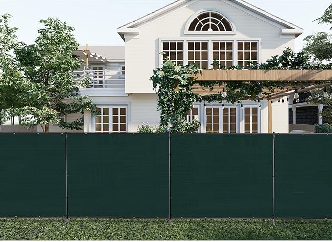 Patio 5' x 7' Outdoor Privacy Screen Freestanding Temporary Fence Panels Net Cover with Metal Poles for Outside Backyard Pool Garden Air Conditioner Fencing, Green
