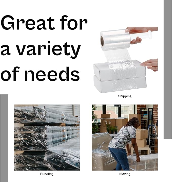 Mini Stretch Wrap for Packing with Handles, 36 Pack, 3 Inch x 1000 Feet, Durable Clear Plastic wrap for Moving, Packing wrap Plastic roll Also a Furniture Wrap