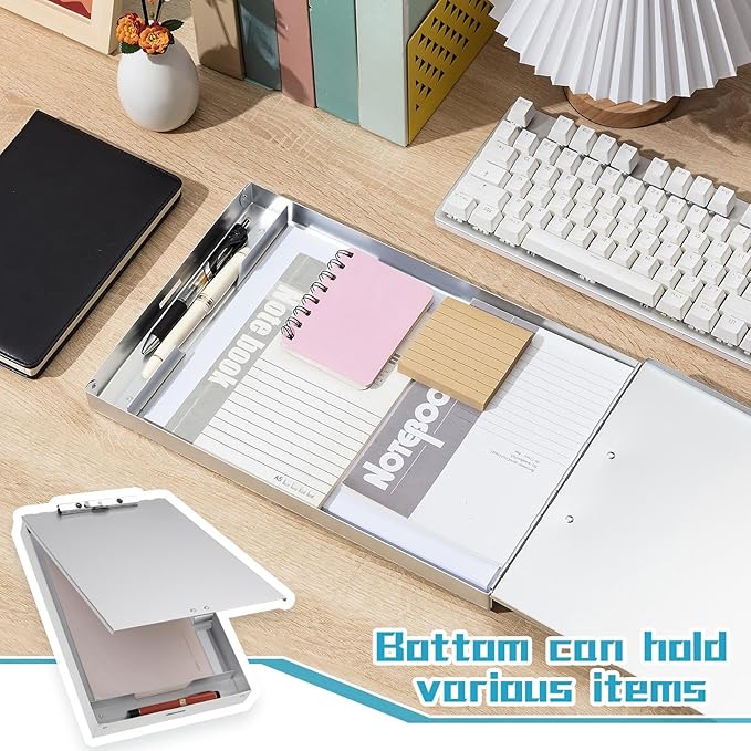 Seajan Aluminum Clipboard with Storage Metal Clip Board Folder Letter Size Form Holder Portfolio Clipboard Binder Clip Posse Box for Nurse Police Office Stationery Items 14 x 9.2 x 2 Inches (1 Pcs)