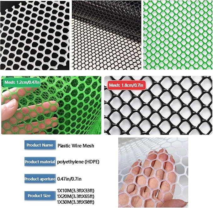 Plastic Wire Mesh Fence, Fencing Chicken Wire Fence with 1.8cm/0.7in Mesh Holes, for Pet Fencing Garden Balcony Grass Protection Farm Crafts(Size:Mesh 0.7in-3.3ft Wx33ft L,Color:Black)
