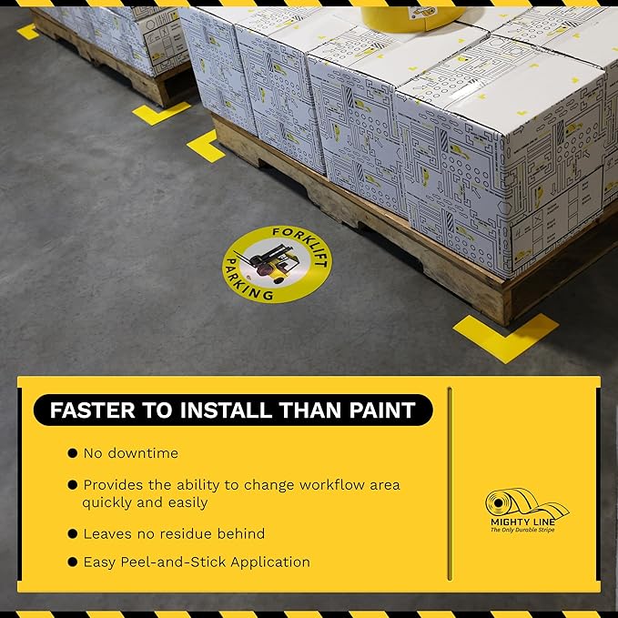 Mighty Line Forklift Floor Sign Floor Sign for Safety, Warning, Heavy-Duty, Peel and Stick, Adhesive, Industrial Quality, Forklift Parking, 12"