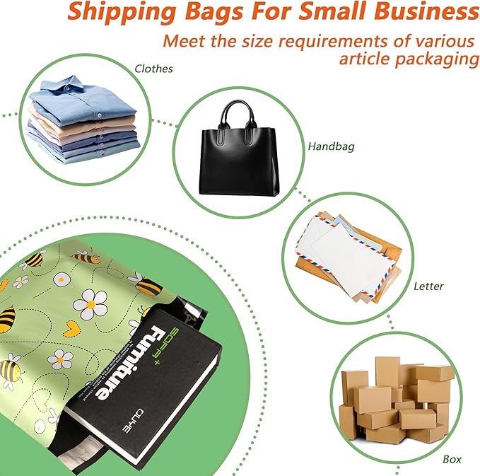 Poly Mailers 10x13 Inch 25 Pcs - Bee printed Shipping Bags, 2.4mil Thickness, Waterproof and Tear Resistant Mailing Envelopes, Self-Sealing Packaging Bags for Small Business