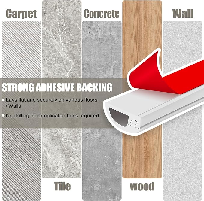 Cord Wall Cover, 118in Self-Adhesive Wire Covers for Cords on Wall, Extension Cable Hider for Floor, Mounted Tv, Home and Office Cavity 0.63" Wx0.31 H (White)