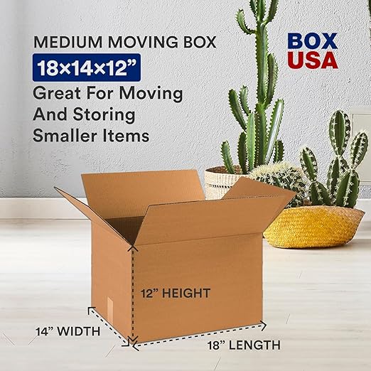 BOX USA Moving Boxes Medium 18"L x 14"W x 12"H 10-Pack - Corrugated Cardboard Box for Shipping, Mailing, Packing, Packaging and Storage
