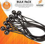 Xpose Safety Bungee Ball Cords 9" 10 Pack Heavy Duty Black Stretch Rope with Ball Ties for Canopies, Tarps, Walls, Cable Organization