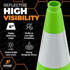 Xpose Safety 18” Lime Green Traffic Cone - 6" Reflective Collar – 24 Pack Multipurpose Premium PVC Safety Cone for Parking, Caution, Construction, Road Crews, Emergency Vehicle - DOT Approved