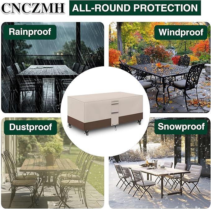 Heavy Duty Patio Furniture Covers Waterproof, 600D Outdoor Furniture Cover Waterproof for Sectional Sofa Couch, Outdoor Dining Table and Chair Set Covers 90''L x 64''W x 28''H, Beige Brown