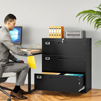 SISESOL 3 Drawer Lateral File Cabinet with Lock,Black Lateral Filing Cabinet,Horizontal Metal Filing Cabinet,Locked Wide Three Drawer File Cabinet for Office Home,Fit A4/F4/Letter/Legal File