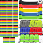 Sratte 120 Pcs Workout Loop Resistance Bands Bulk, Gym Elastic Bands Set for Fitness Sport Class Students Members Gift Physical, 5 Pieces Each Set, with Large Drawstring Backpack Bags