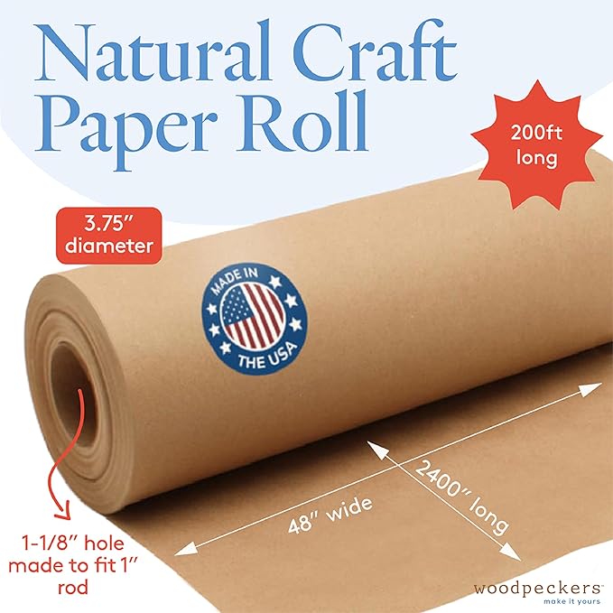 Craft Paper Roll, Jumbo Butcher Paper Roll, 48 Inches x 2400 Inches Brown Paper Roll, Bulletin Board Paper, Eco Friendly Kraft Paper Roll, Brown Wrapping Paper for Christmas Gifts, Shipping Paper