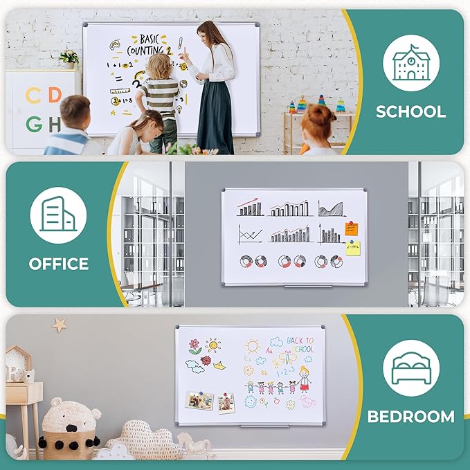 72" x 40" Magnetic Dry Erase Board with Pen Tray | Extra Large Wall Mounted Aluminum Frame Whiteboard for Office, Classroom & Home | Premium Presentation Board for Meetings & Planning