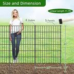 Metal Garden Fence 40in (H) x 11.7ft (L), 5 Panels + 6 Stakes Dog Fence Border Fence Animal Barrier, No Dig Garden Fencing for Yard Flower Bed Lawn Patio Outdoor, PIN402805 Black