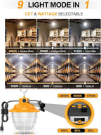 LED Temporary Work Light 80W 64W 48W Tunable 4500K 5000K 5700K Tunable 12000LM Portable Hanging Linkable Construction Light ETL DLC Listed with ON/Off Button for Job Site, Workshop