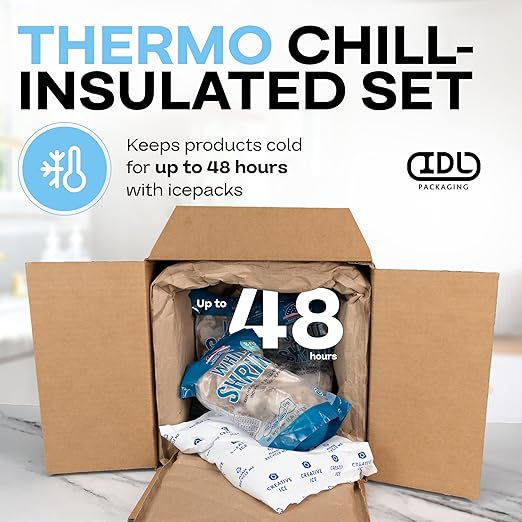 Insulated Thermal Shipping Boxes 16"x16"x16" with 2 Gel Ice Packs, Pack of 6 - USA-Made Cold Food Shipping Box with Absorb Condensation Thermal-Paper Liner - Frozen Food Shipping Kit by IDL Packaging
