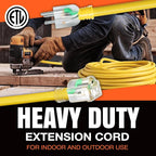 100ft Outdoor/Indoor Extension Cord 12/3 Gauge Extra Heavy Duty 3 Prong SJTW, Waterproof, ETL Listed, Flexible Cold-Resistant Long Power Cord,15A 125V 1875W, Green by LifeSupplyUSA
