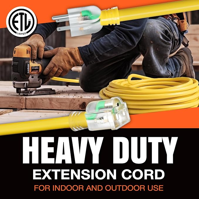 75ft Outdoor/Indoor Extension Cord 10/3 Gauge Ultra Heavy Duty 3 Prong SJTW, Waterproof, ETL Listed, Flexible Cold-Resistant Long Power Cord,15A 125V 1875W, Green by LifeSupplyUSA
