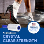 International Plastics Co. 6 Pack of 5" Plastic Stretch Film Wrap with Rotating Handles 1000 feet Each 500% Stretch Ability