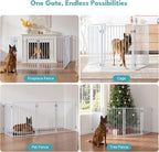 No Pawblems Free Standing Dog Gate with Door, 36'' Tall Foldable Dog Fence for Indoor & Outdoor, Up to 156 Inch Extra Wide Christmas Tree Fence, Hallways, Doorways, Deck, Yard (White, 6 Panels)