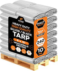 Heavy Duty Poly Tarp 8' x 10' - Bulk Half Pallet (240 Pack) Thick Waterproof, UV Blocking Protective Cover - Reversible Silver & Black - 10 Mil Thick Polyethylene - by Xpose Safety