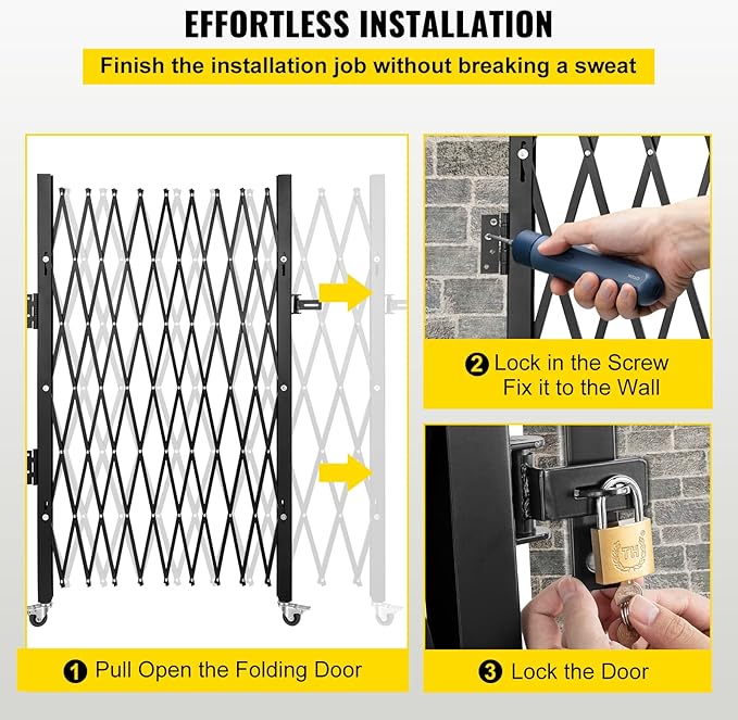 VEVOR Folding Door Scissor Gate - Steel Accordion 87" H x 94" W, 360 Rolling Barricade,Padlock