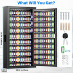 250 Keys Key Lock Box Wall Mount with Additional 24 Side Hooks and Key Tags, Anti-Theft Key Box Key Cabinet with Side Drop Slot, Key Organizer Key Safe for Home Office Garage Rental Business