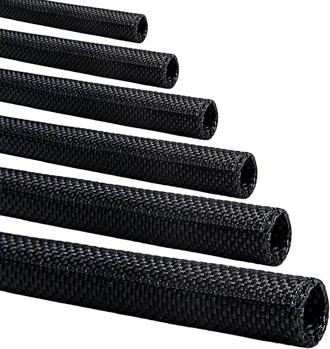 Split-Sleeve Wire Loom for High-Temperature Automotive Harness and Home Cable Management, 25ft - 1/8 inch Braided Cable Management Sleeve Cord Protector, Self-Wrapping Split Wire Loom