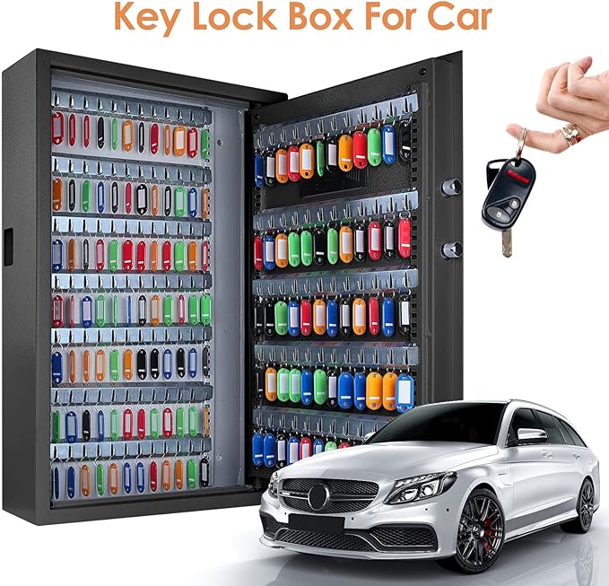 220 Position Large Key Lock Box Wall Mount with Code, Digital Key Cabinet Wall Mount Key Organizer with Key Tags, Adjustable Key Safe Key Holder for Car, Hotels, Office, House