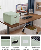 2 Pack File Storage Organizer, Portable File Box with Lid, Fit for Letter/Legal File Folder Storage, Grey-green (Leather) Box