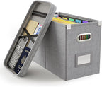 Oterri File Organizer Box with Lid, Hanging Filing File Box with Mesh Pocket, Document Organizer Box for Letter Files, Portable Storage Box with Smooth Sliding Rail for Office&Home(1 PCS, Grey)
