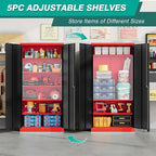6 Tier Garage Storage Cabinet with 5 Adjustable Shelves,Metal Storage Cabinet with Lock,Red Black Metal Cabinet with Locking Doors,Steel Locker,71" Lockable Storage Cabinets for Home,Office,Garage