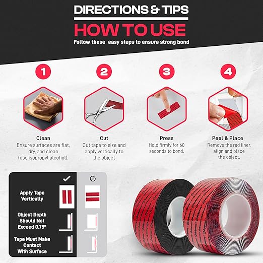GripBond Clear Double Sided Tape, 1 Roll (18.3 Ft), 1.2”x220” – Clear Mounting Tape for Hanging Picture, Poster, Carpet, Photo Decorations - Nano Adhesive for Home, Office, Indoor & Outdoor Use