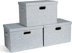 Large 17" 36 Quart Collapsible Stackable Storage Bins with Lids, 3 Packs Blue-Grey Linen Fabric Closet Boxes with Lids, Storage Cube Baskets Container Organizers for Bedroom (17x12x11)