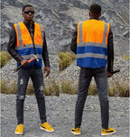 zojo High Visibility Safety Vests With Pockets, Wholesale Reflective Vest for Outdoor Works, Cycling, Jogging, Walking, Fits for Men and Women Pack of 10 (10, 2XL- Mesh-Mix Orange & Blue)