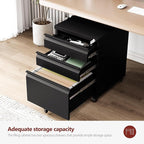 3 Drawer File Cabinet，Mobile Filing Cabinet with Lock and Wheels，Un-Assembled Metal Under Desk File Cabinets for A4/Letter/Legal Size（Black