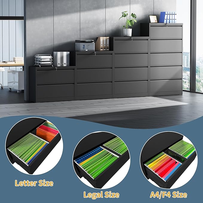 2 Drawer File Cabinet with Lock, Lateral Filing Cabinets,Metal Storage Filing Cabinets for Home Office, Heavy Duty File Cabinet for Letter/Legal/A4/F4 Size Amssebly Required, Black
