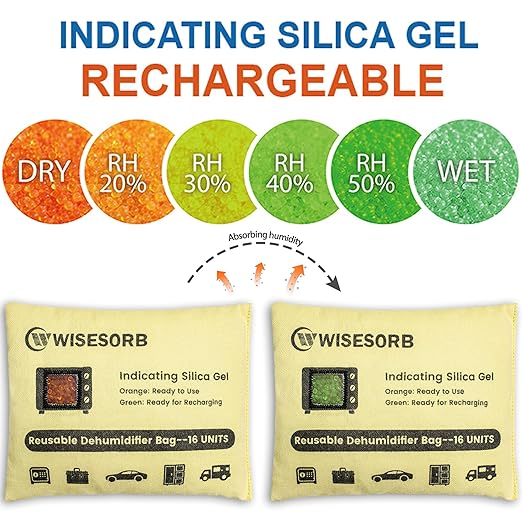 6 Pack 500G Reusable Silica Gel Desiccant Dehumidifier Bags, Color Indicating Moisture Absorbers for Car, Closet, Basement & Garage, Microwave Rechargeable Reusable Drying Bags