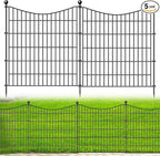 5 Panels No Dig Dog Fence Outdoor for Yard, 32 in(H) X 12 ft(L) Decorative Tall Garden Fence Animal Barrier, Rustproof Metal Wire Garden Edging and Borders, Temporary Fencing Stakes