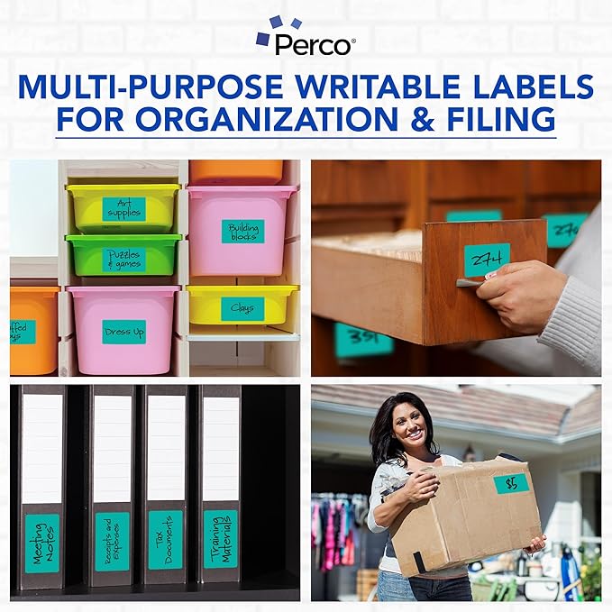 Perco Teal 3x5 Inch Perforated Sticker Labels — 150 Stickers Per Roll — with Permanent Adhesive for Inventory Management, Color Coding, Moving Boxes, Retail, Organizing, Crafting & More — Made in USA