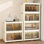 Plastic Stackable Storage Bins with Lids and Wheels, 720QT-180QT*4Tier Foldable Closet Organizers and Containers, Collapsible Clear Drawer Storage Cabinet with Doors Ivory White