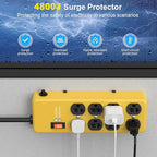 Heavy Duty Power Strip 20 amp,Metal 8 Outlet Power Strip,Wall Mount Surge Protector 4800J,12 Gauge 10FT Extension Cord 5-15P Adapter Workshop & Industrial Use with 6-20R T-Slot Outlets