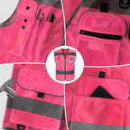 TCCFCCT Mesh Reflective Vest 9 Pockets High Visibility Safety Vest for Men Women, Hi Vis Construction Vest with Reflective Strips, Meets ANSI/ISEA Standards, (Pink, Small)