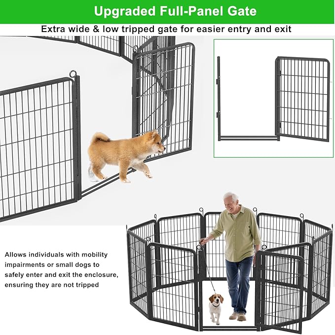 Decorative Garden Fence with Gate, 32 in(H) x 43 ft(L) Rustproof Metal Fence Panels No Dig Fence with Full Panel Gate, Dog Fence Outdoor for Yard, Animal Barrier Garden Fencing for Yard