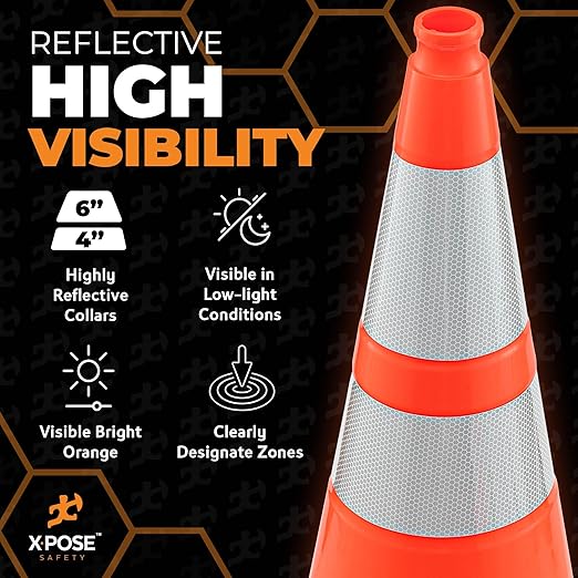 Xpose Safety 28" Orange Traffic Cones with 6" & 4" Collars, Bulk Full Pallet 297-Pack – PVC Safety Cones for Parking, Soccer, Construction, Kids & Caution – DOT Approved – Optional Stencil Available